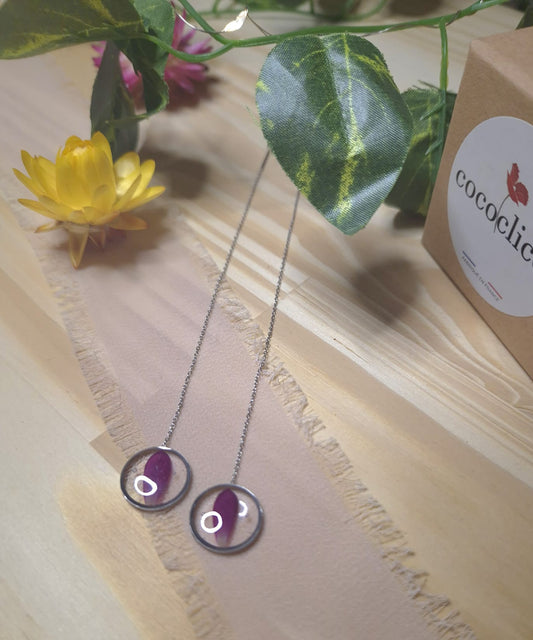 Chaînes d'oreilles botaniques - Rose et perles blanches